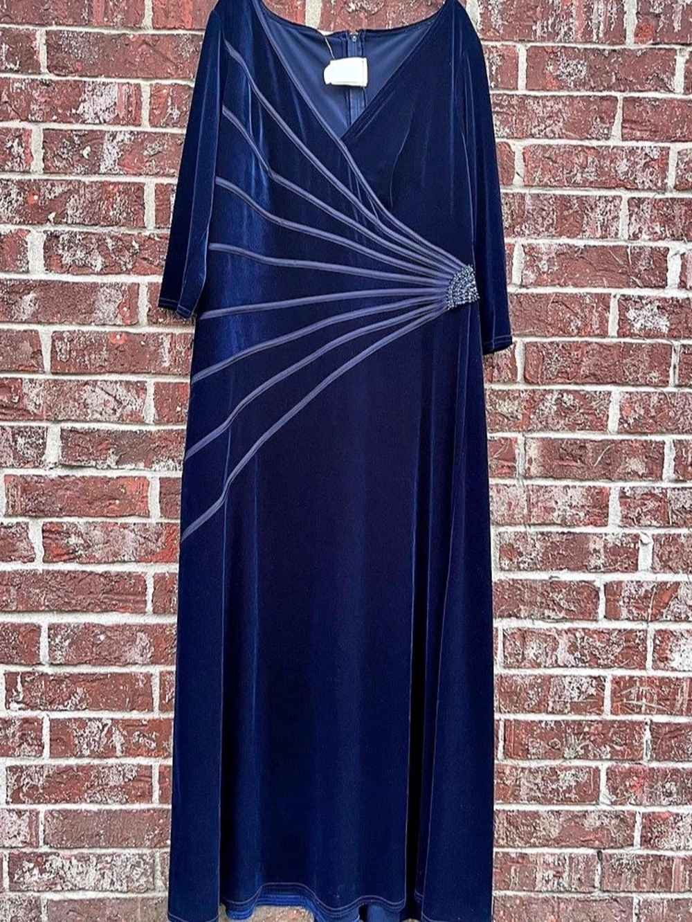 Tadashi 191735L Velvet Embellished Maxi Dress in Blue Size 1X NWT